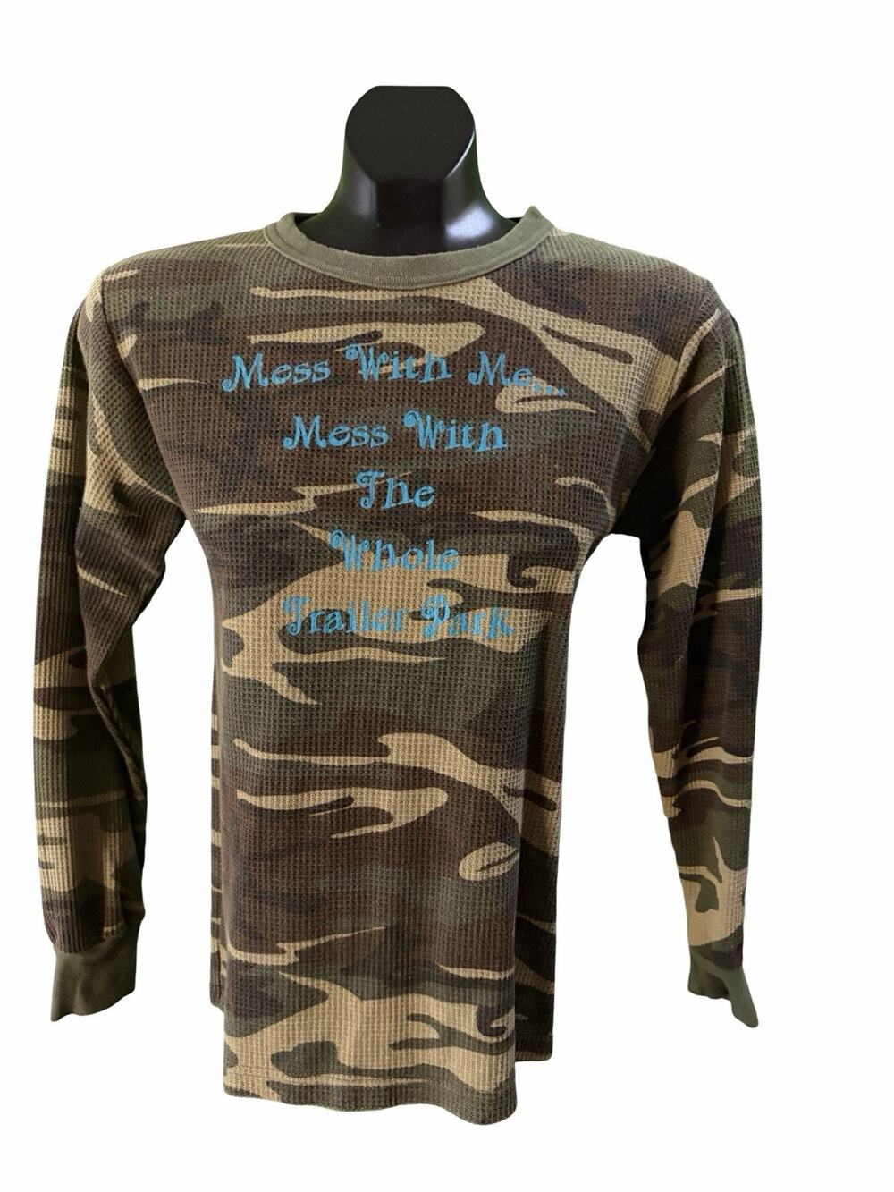 Camo Thermal Shirt Mens S Waffle Knit Long Sleeve Graphic Trailer Park